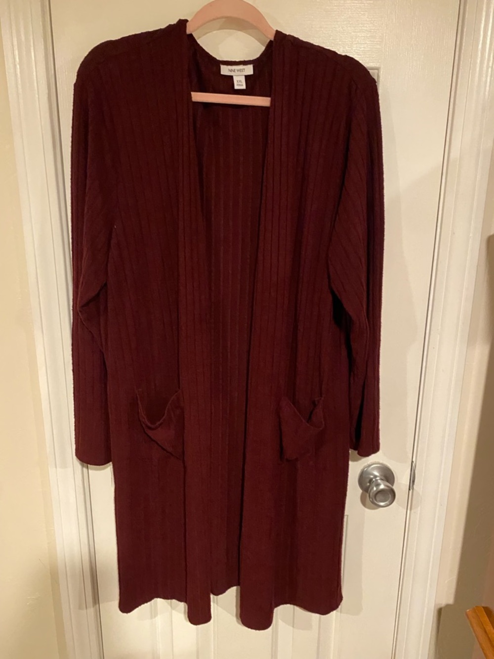 Nine West Burgundy Ribbed Open Cardigan